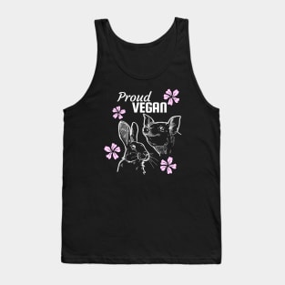 Proud vegan design featuring pig, rabbit and pink flowers Tank Top